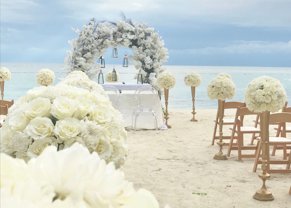 Beach wedding ceremony set up
